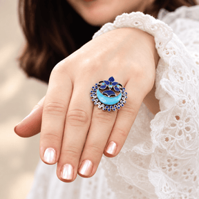 Serene Moon Shaped Turquoise Silver 925 Ring