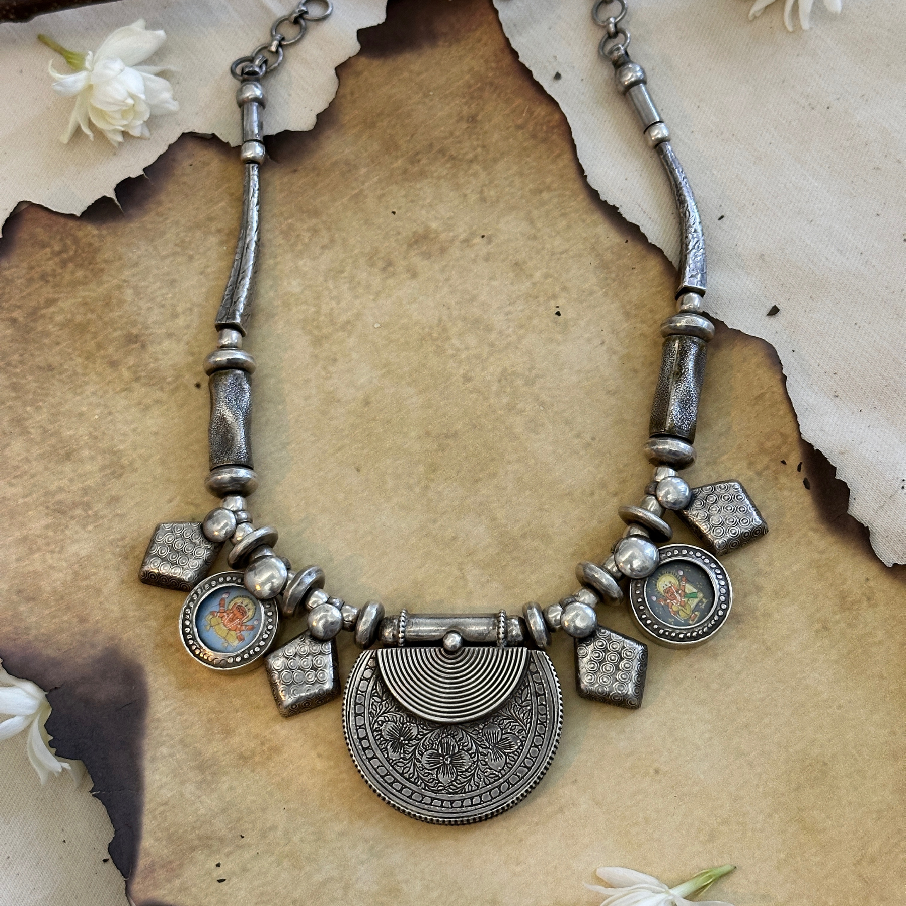 Ganesha Handpainted Silver 925 Necklace