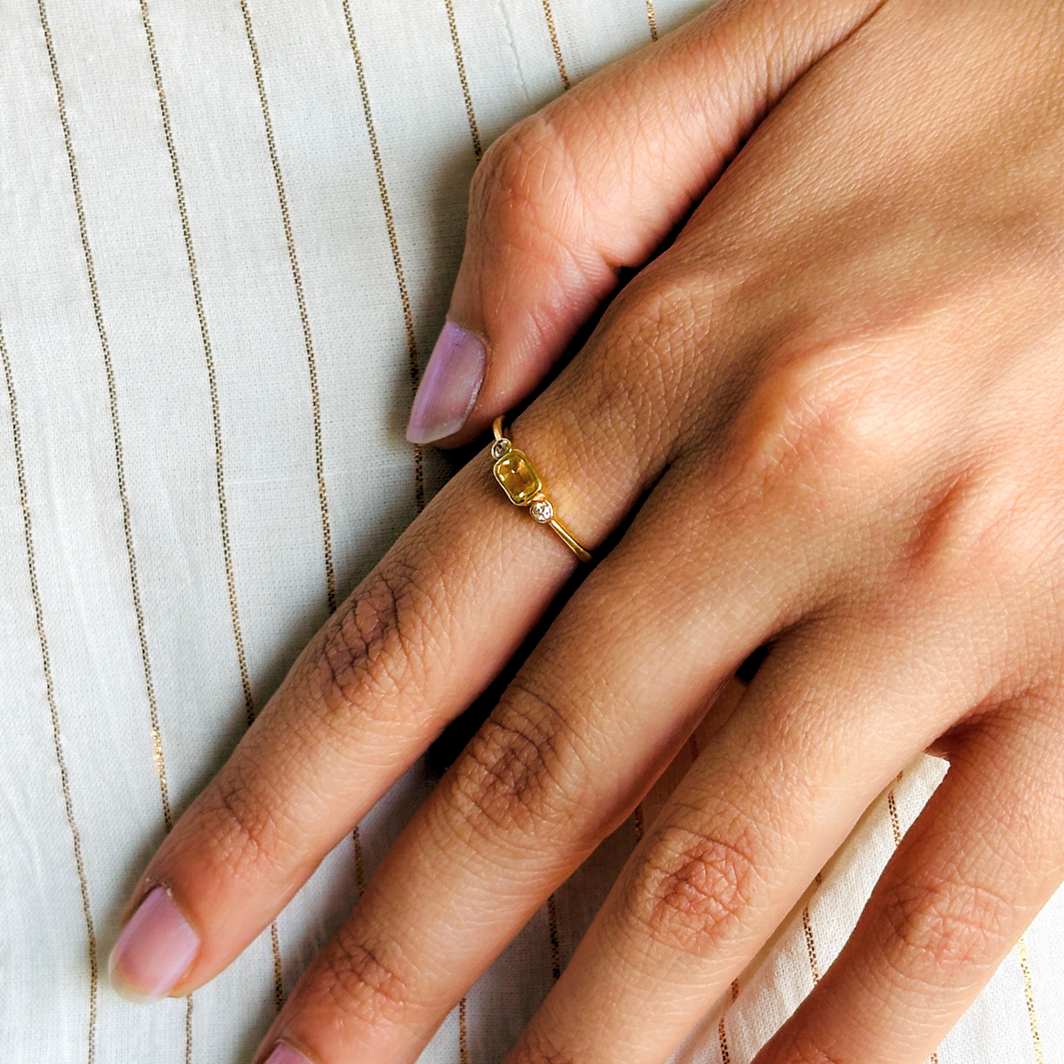 Kooshy Yellow Sapphire and Diamond Gold Plated Silver 925 Ring