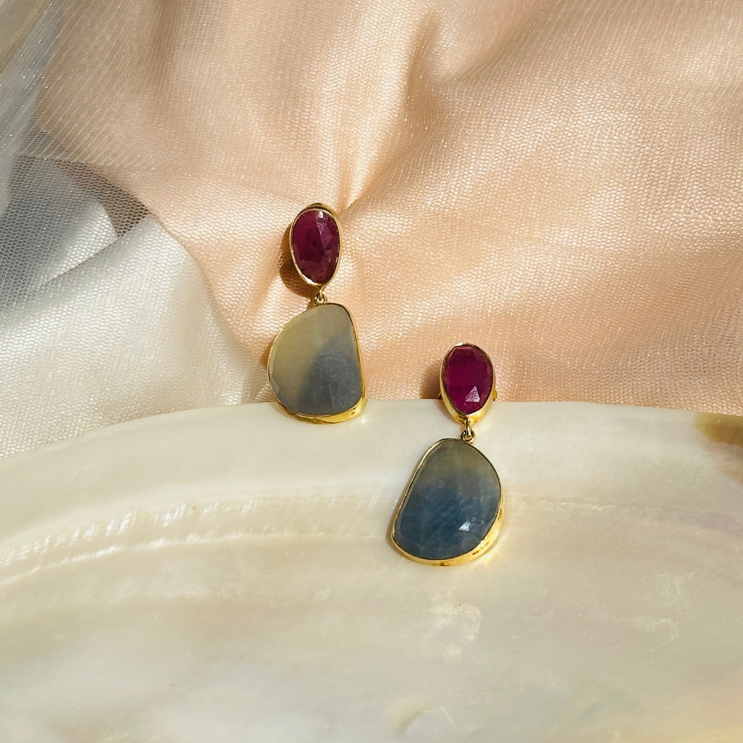 Bellarosa Ruby and Sapphire 18K Gold Plated Silver 925 Earrings