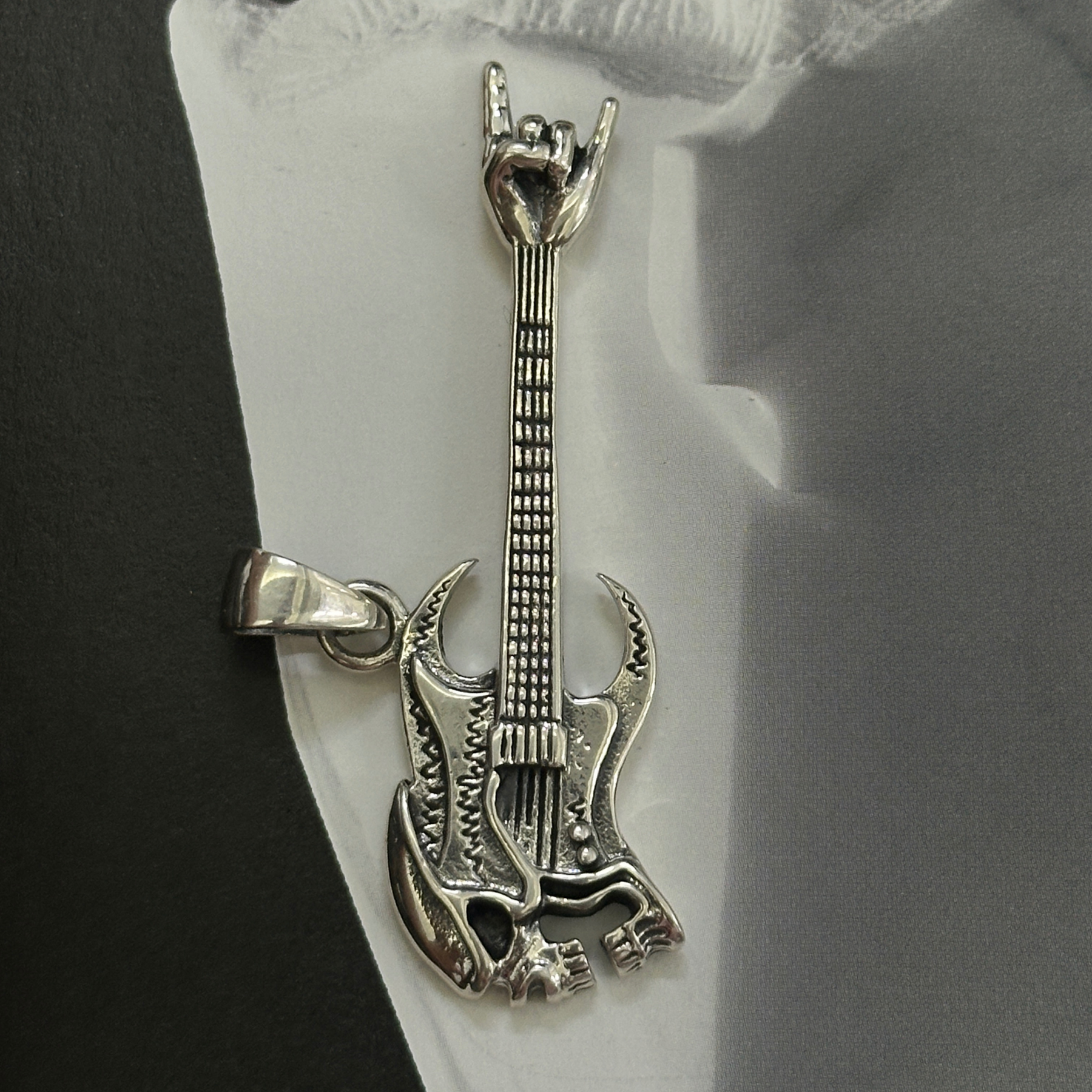Skull Guitar Silver 925 Men's Pendant