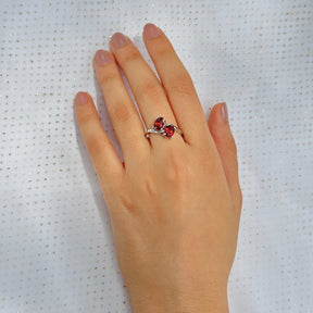 Twee Peridot, Garnet, Blue Topaz & Aquamarine Gemstone Silver 925 Ring