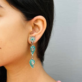 Ethnic Enamel Long Silver 925 Earrings