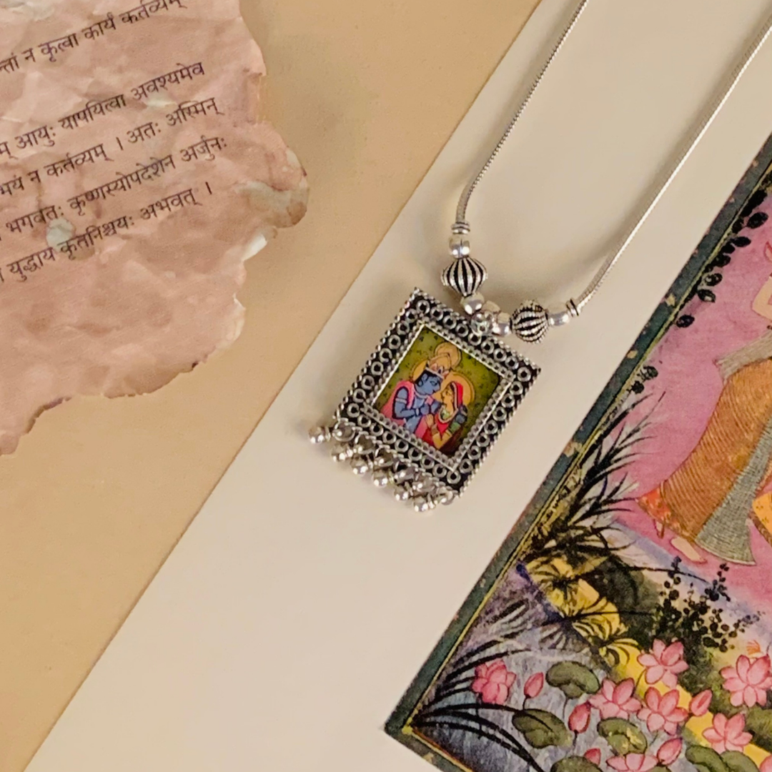 Mangalamvara Handpainted Miniature Art Silver Necklace