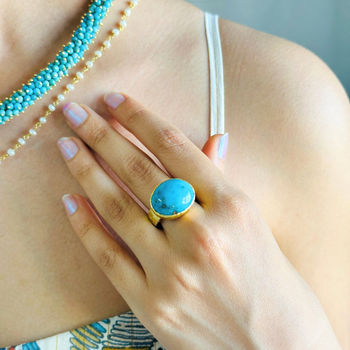 Juno Turquoise Gold Plated Silver 925 Ring