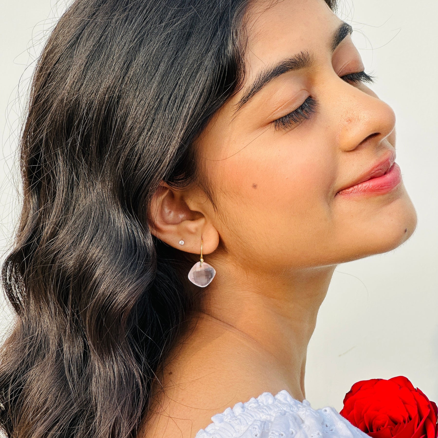 Ember Rose Quartz 18K Gold Plated Silver 925 Love Earrings