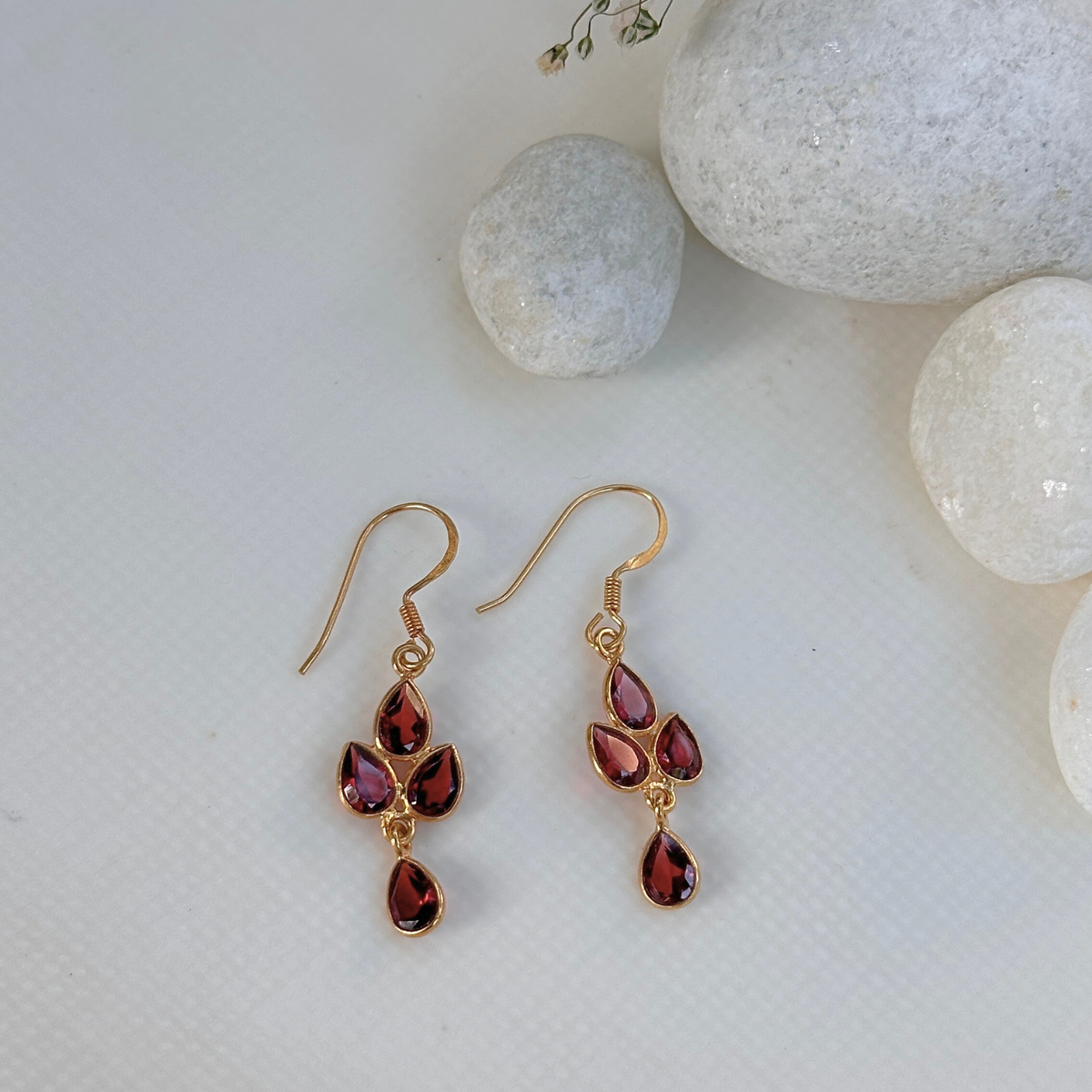 Ece 18K Gold Plated Silver 925 Garnet Earrings