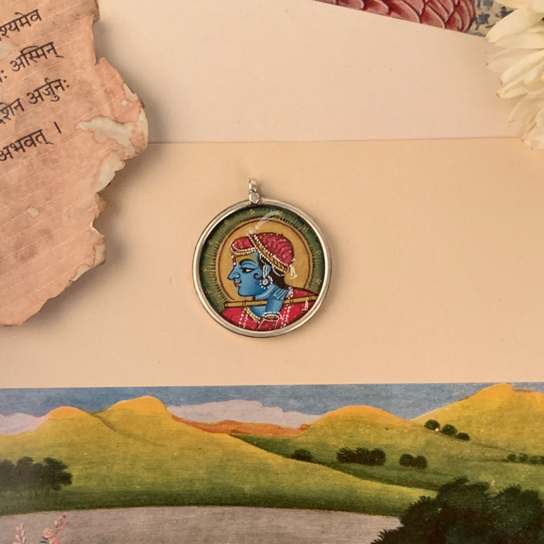 Kanak Kamalam Handpainted Miniature Art Silver Pendant