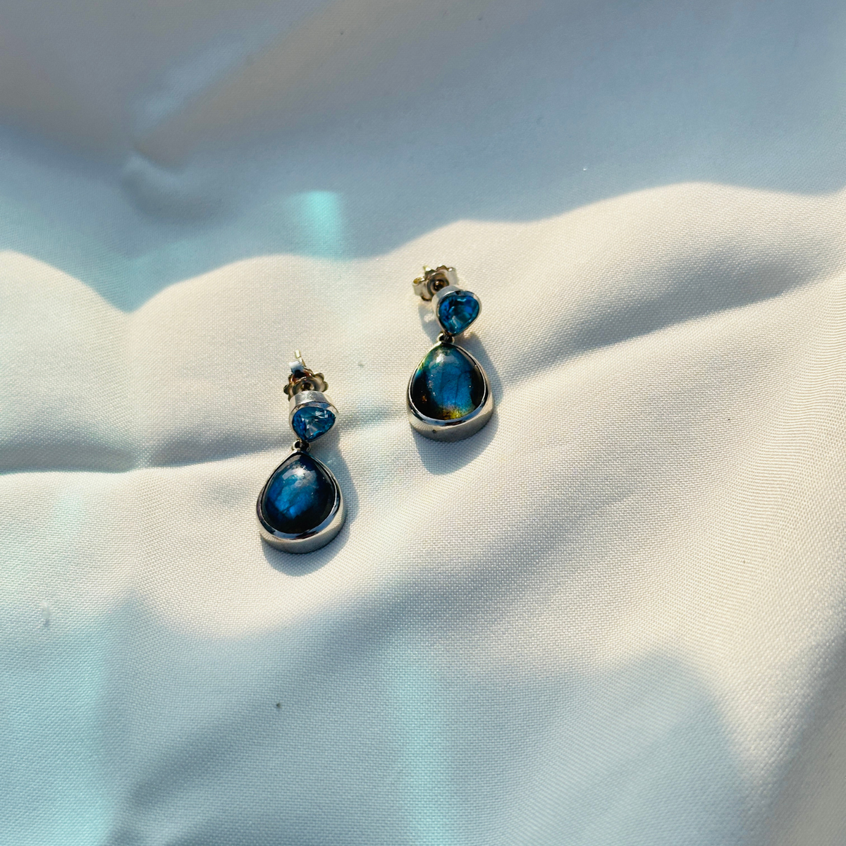 Labradorite and Blue Topaz Silver 925 Drop Earrings
