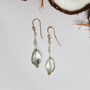 Green Amethyst & Pearl Silver 925 Earrings