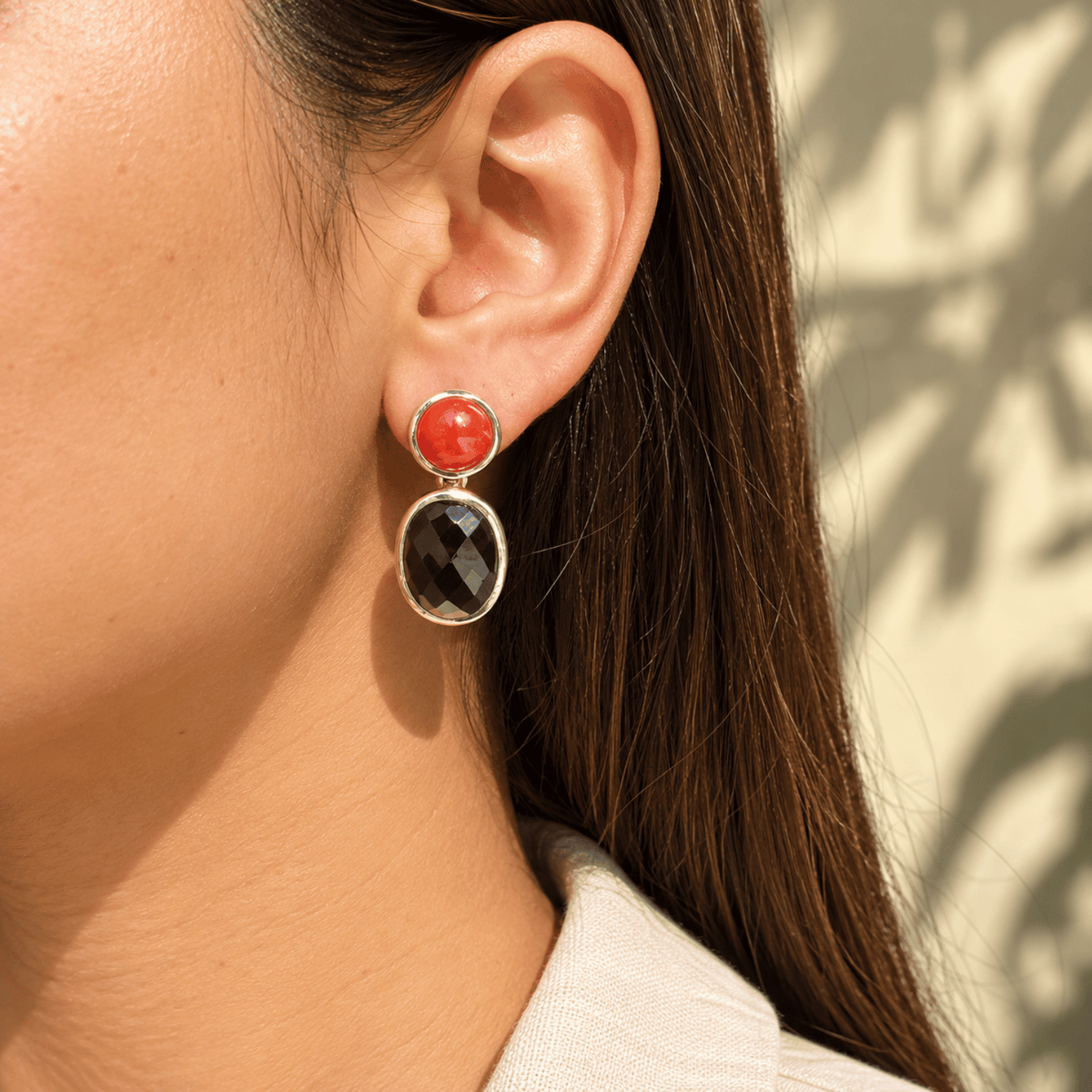 Carnelian & Black Onyx Silver 925 Earrings