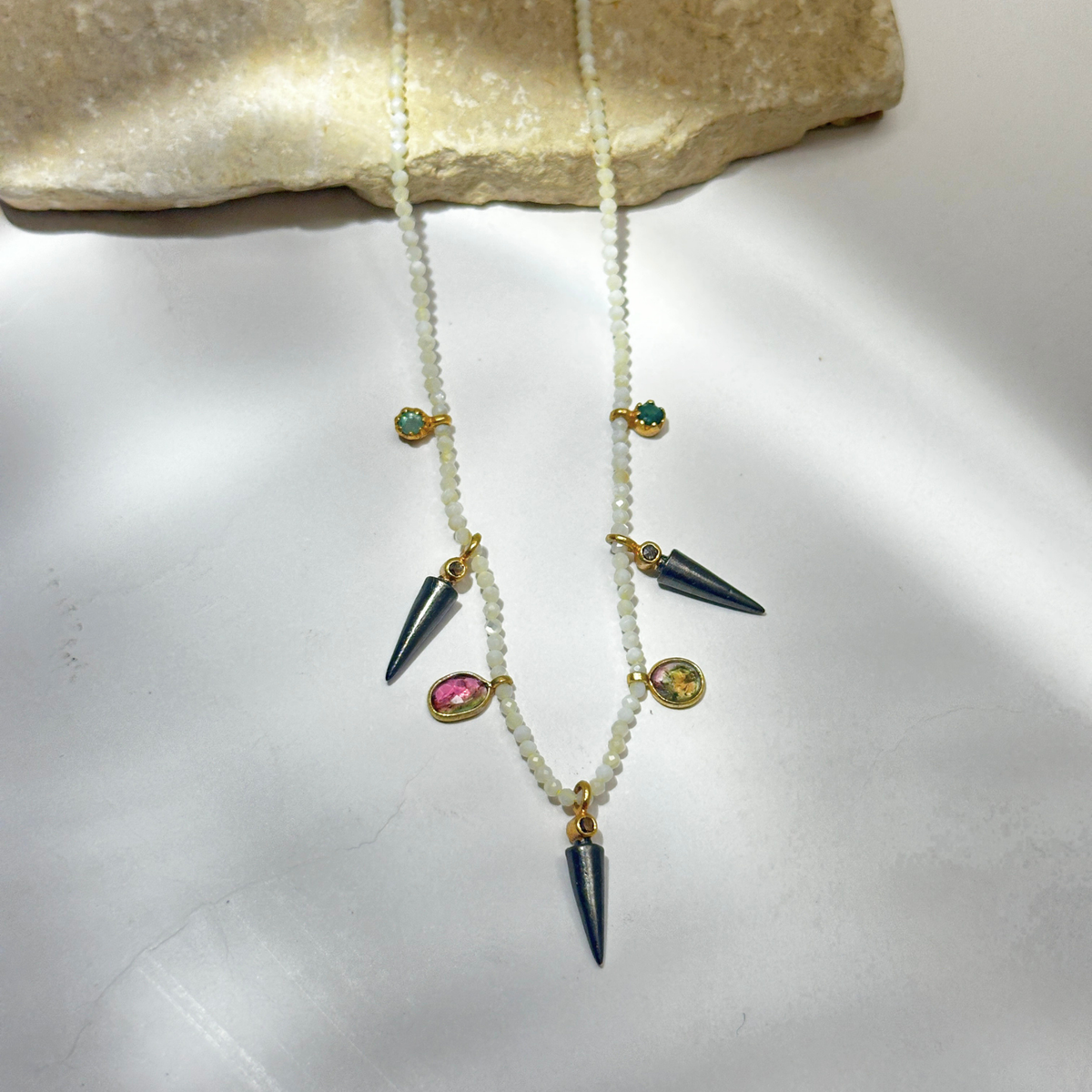 Mirae Color Stone 18k Gold Plated Silver 925 Necklace