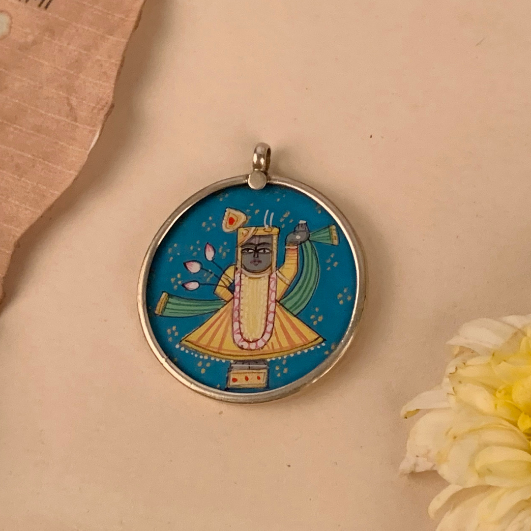 Goverdhan Handpainted Miniature Art Silver Pendant