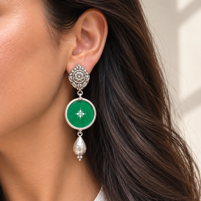 Veda Silver 925 Oxidised Drop Earrings