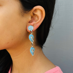 Ethnic Enamel Long Silver 925 Earrings