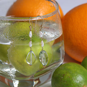 Green Amethyst & Pearl Silver 925 Earrings
