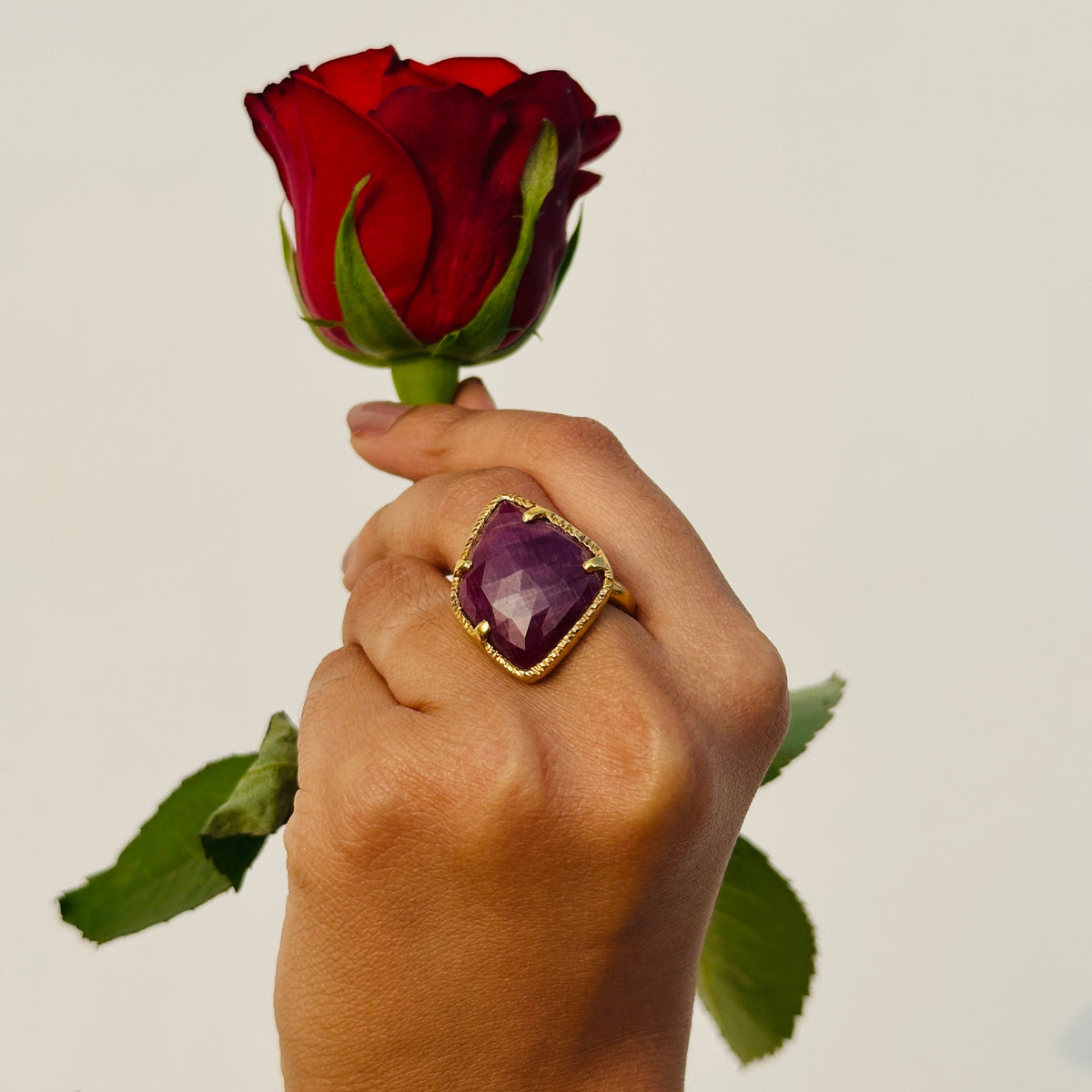 Halo Ruby Gold Plated Silver 925 Love Ring