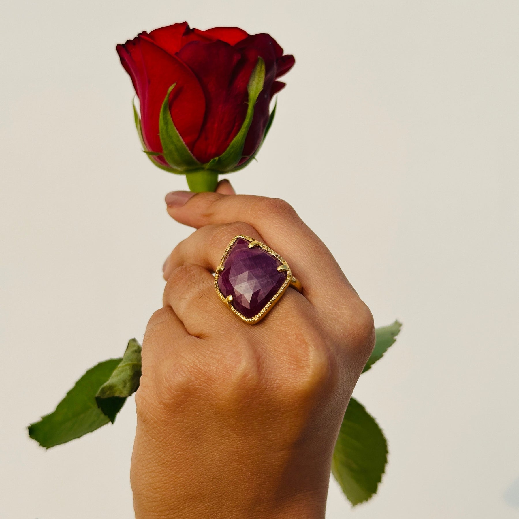 Halo Ruby Gold Plated Silver 925 Love Ring