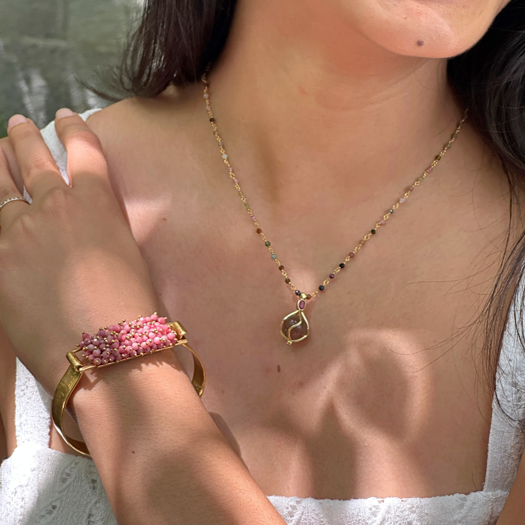 Eorin Rhodonite & Amazonite 18k Gold Plated Bangle