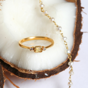 Kooshy Yellow Sapphire and Diamond Gold Plated Silver 925 Ring