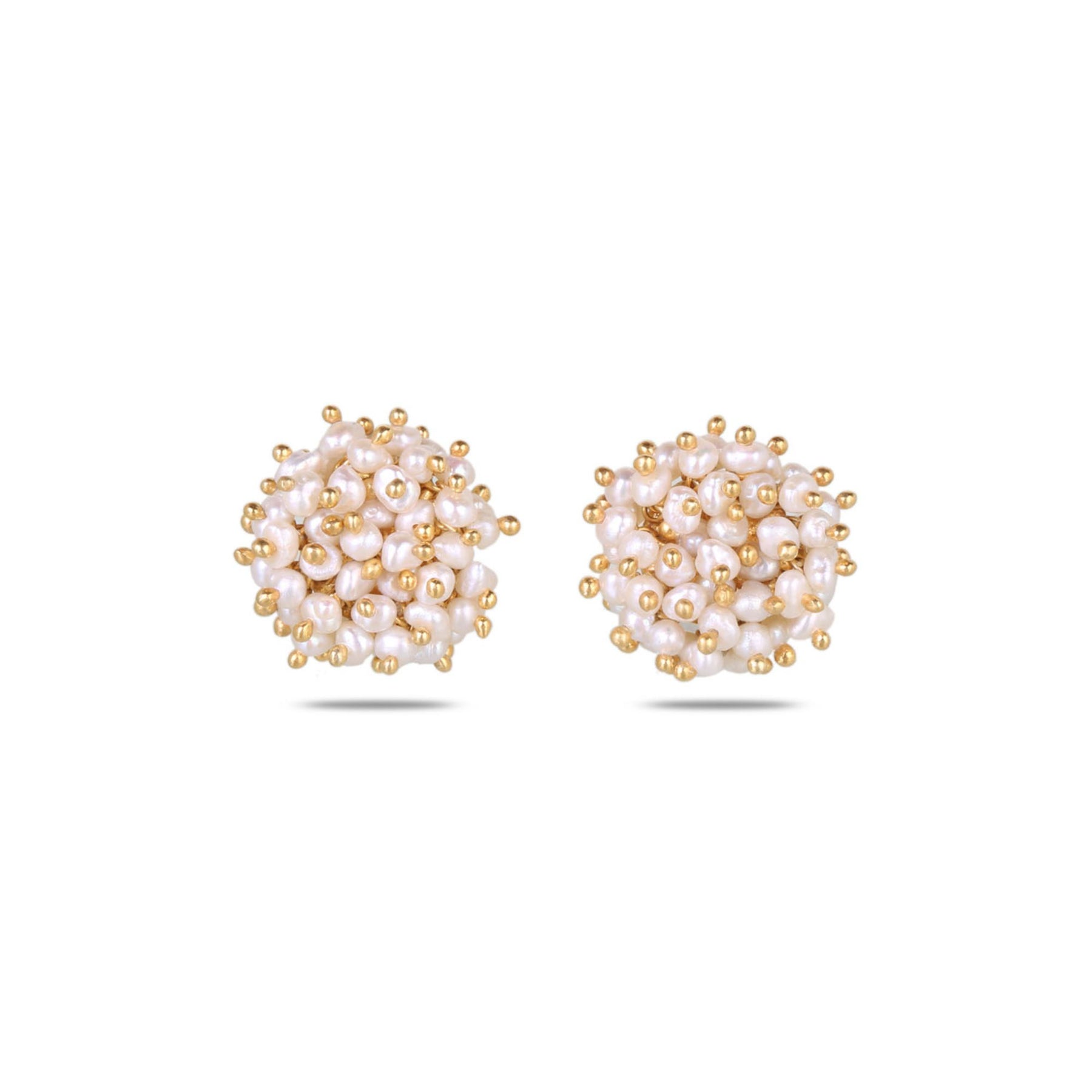 Mahi 18K Gold Plated Silver 925 Pearl Beaded Stud Earrings