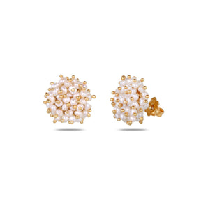 Mahi 18K Gold Plated Silver 925 Pearl Beaded Stud Earrings