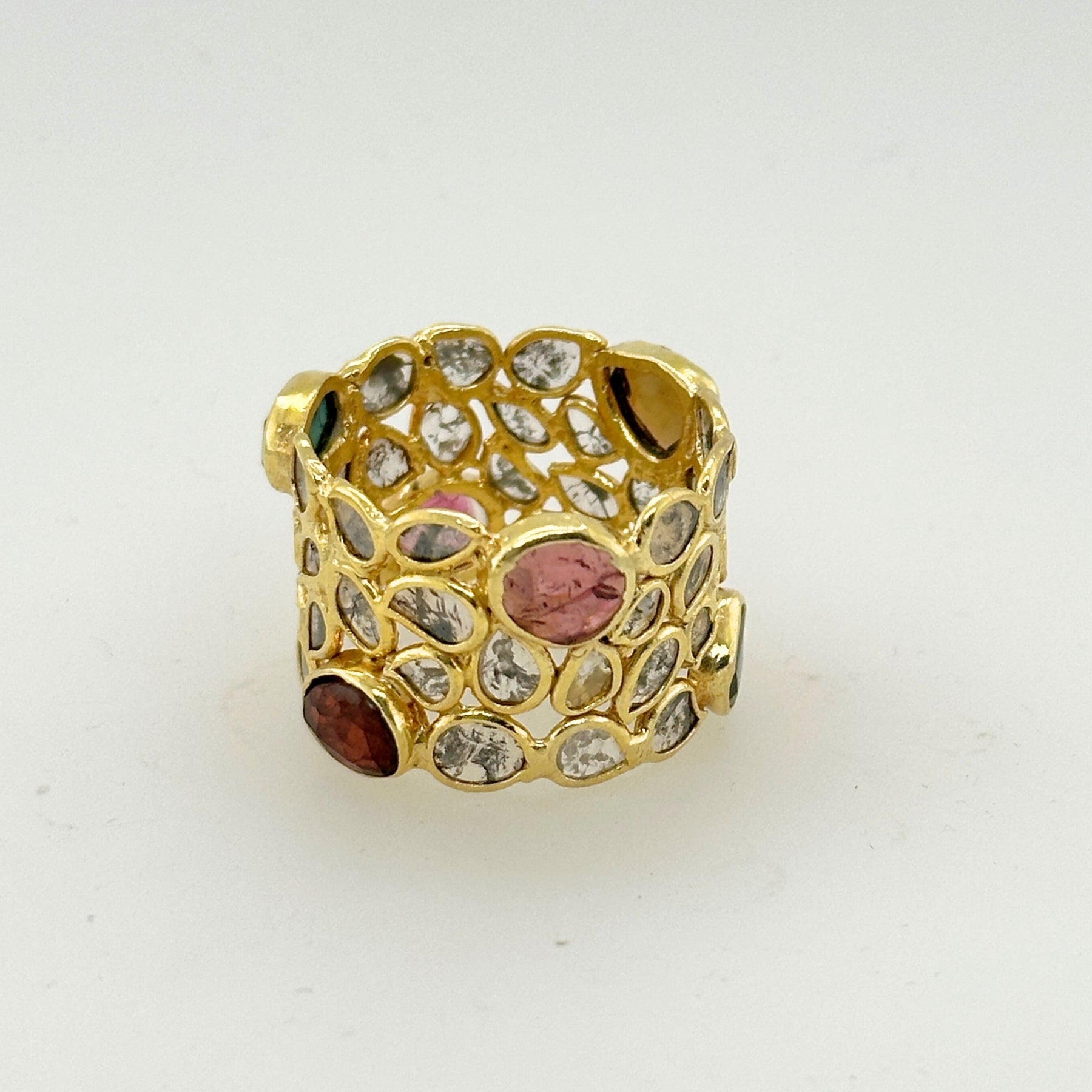 Zephyr Tourmaline and Diamond Gold Plated Silver Ring