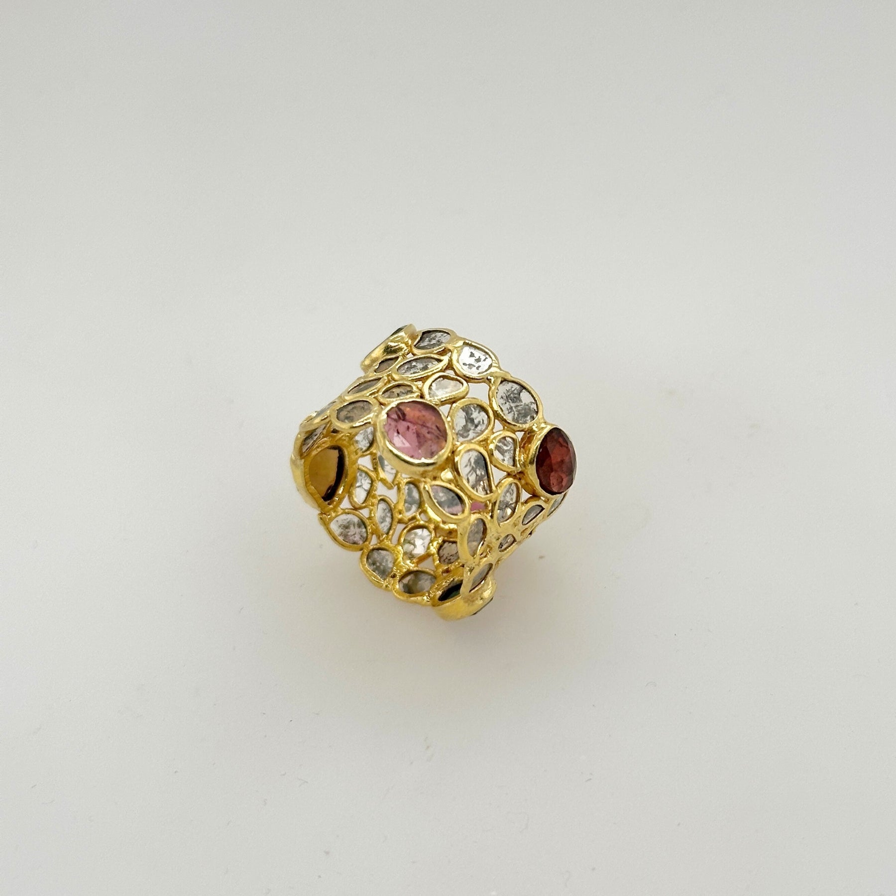 Zephyr Tourmaline and Diamond Gold Plated Silver Ring
