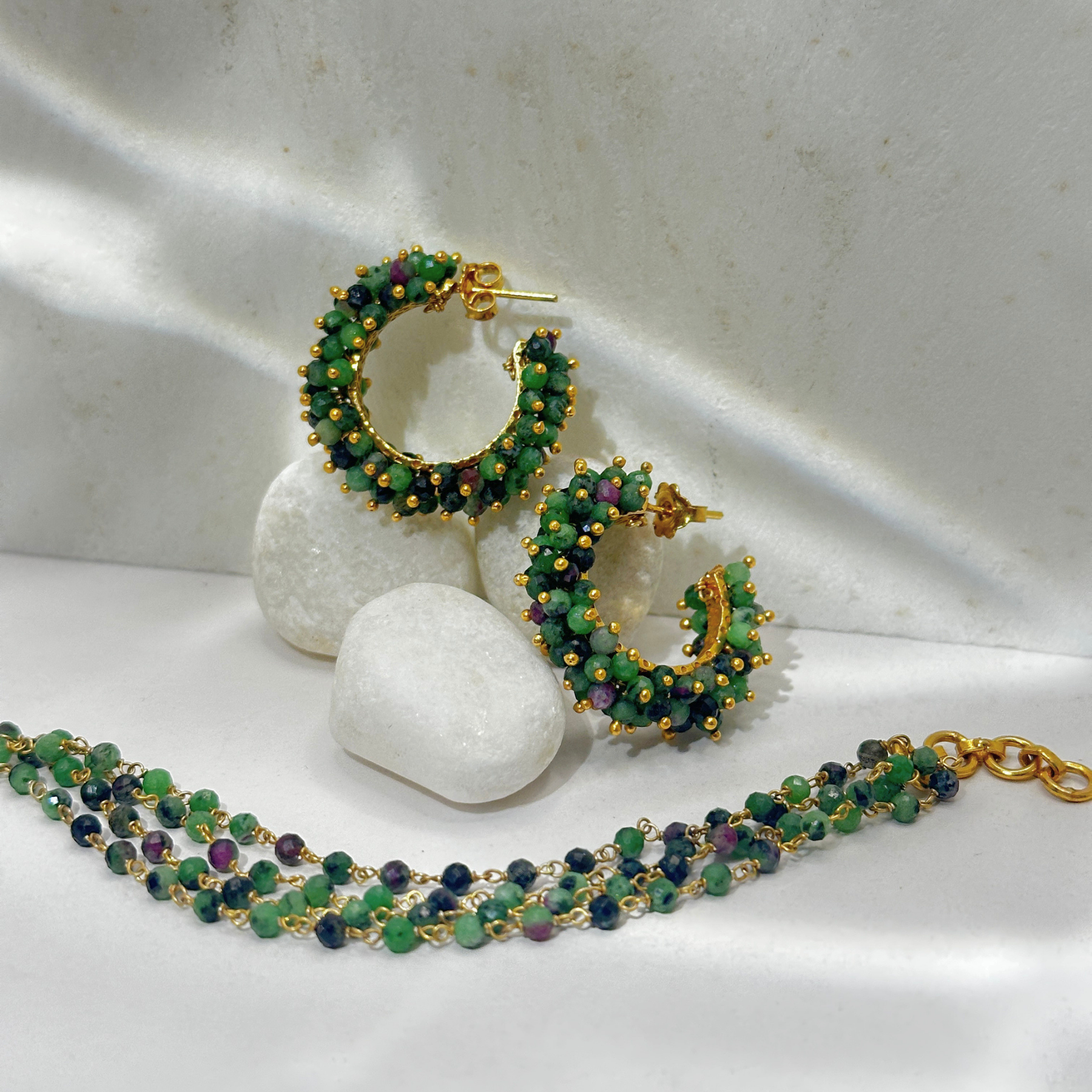 Siu Zoisite 18k Gold Plated Silver 925 Bracelet