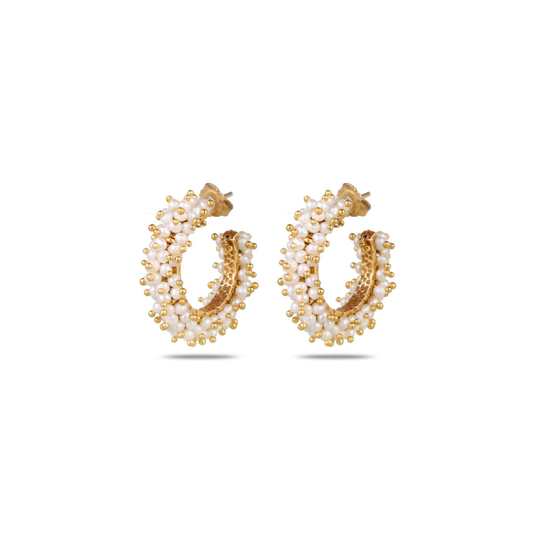 Lahari 18K Gold Plated Silver 925 Pearl Beaded Hoop Earrings
