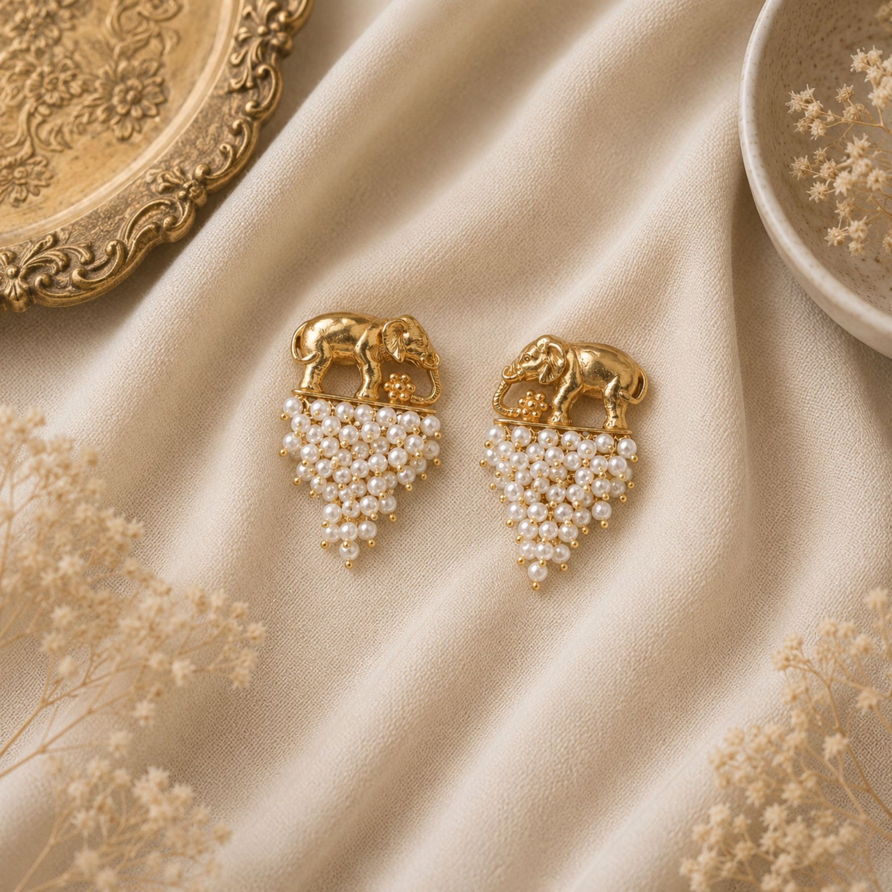 Ibha 18K Gold Plated Silver 925 Pearl Stud Earrings