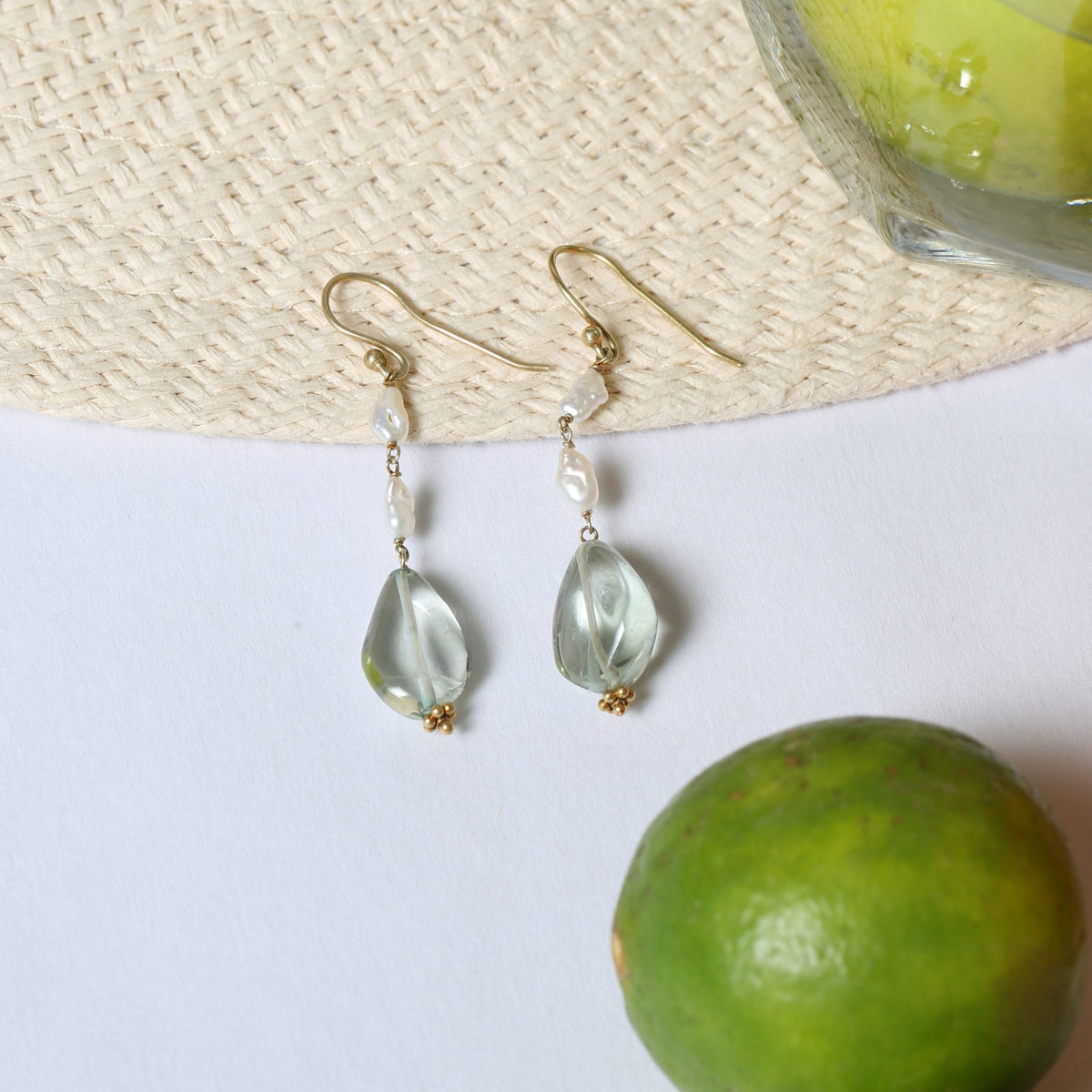 Green Amethyst & Pearl Silver 925 Earrings
