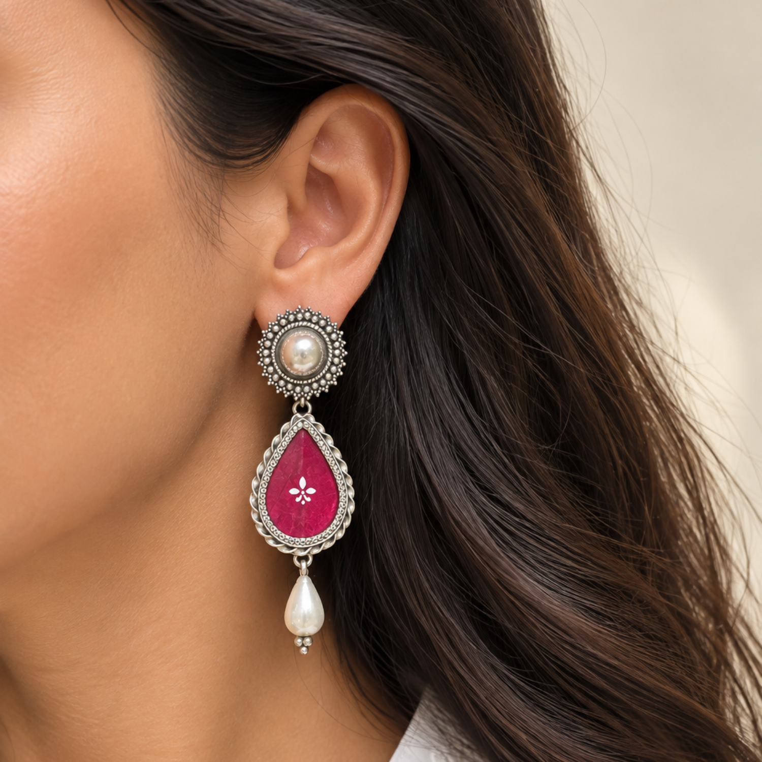 Rhea Silver 925 Oxidised Drop Earrings
