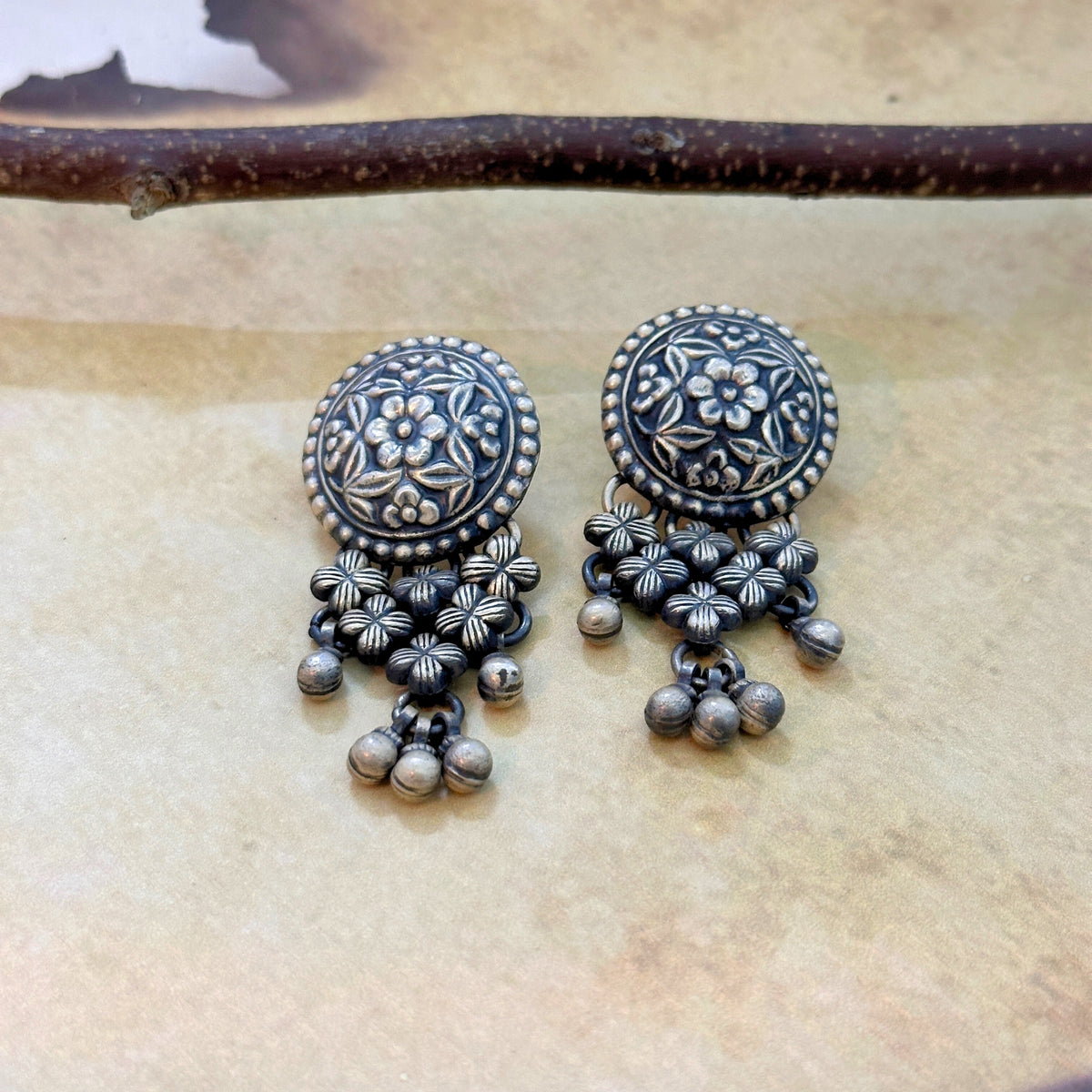 Ajrakh Traditional Silver 925 Earrings