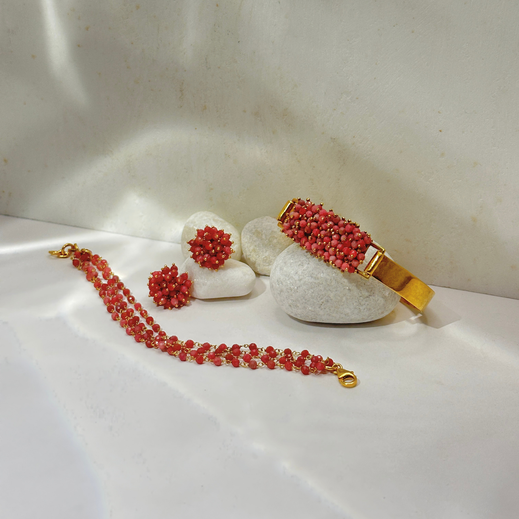 Reu Rhodonite 18k Gold Plated Silver 925 Bracelet