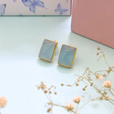 Rye Chalcedony & Amethyst 18K Gold Plated Silver 925 Stud Earrings