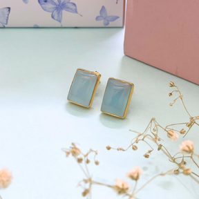 Rye Chalcedony & Amethyst 18K Gold Plated Silver 925 Stud Earrings