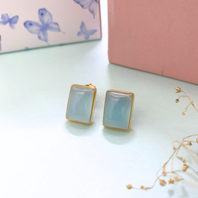 Rye Chalcedony & Amethyst 18K Gold Plated Silver 925 Stud Earrings