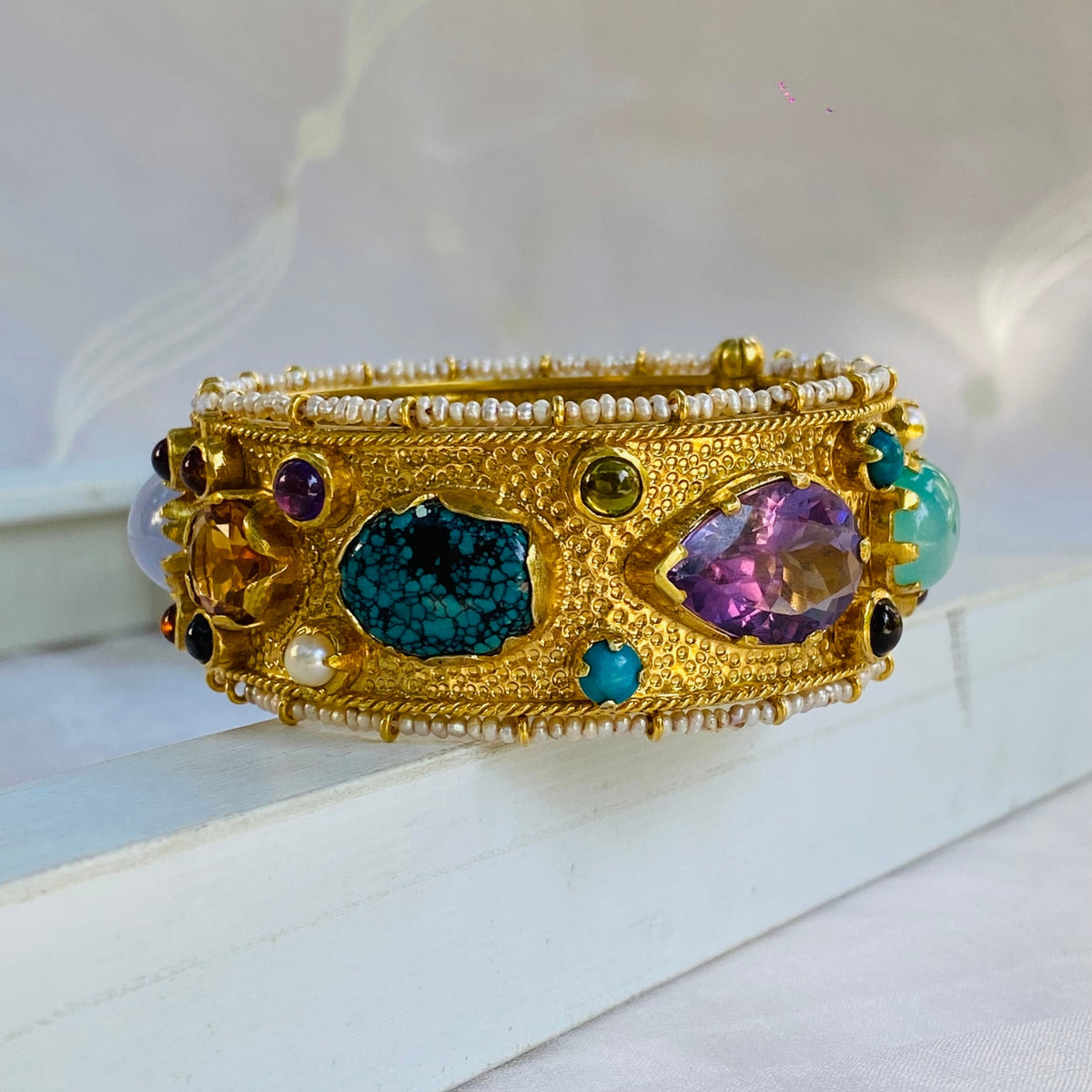 Emily Gold Plated Silver Multi Color Stone Bracelet
