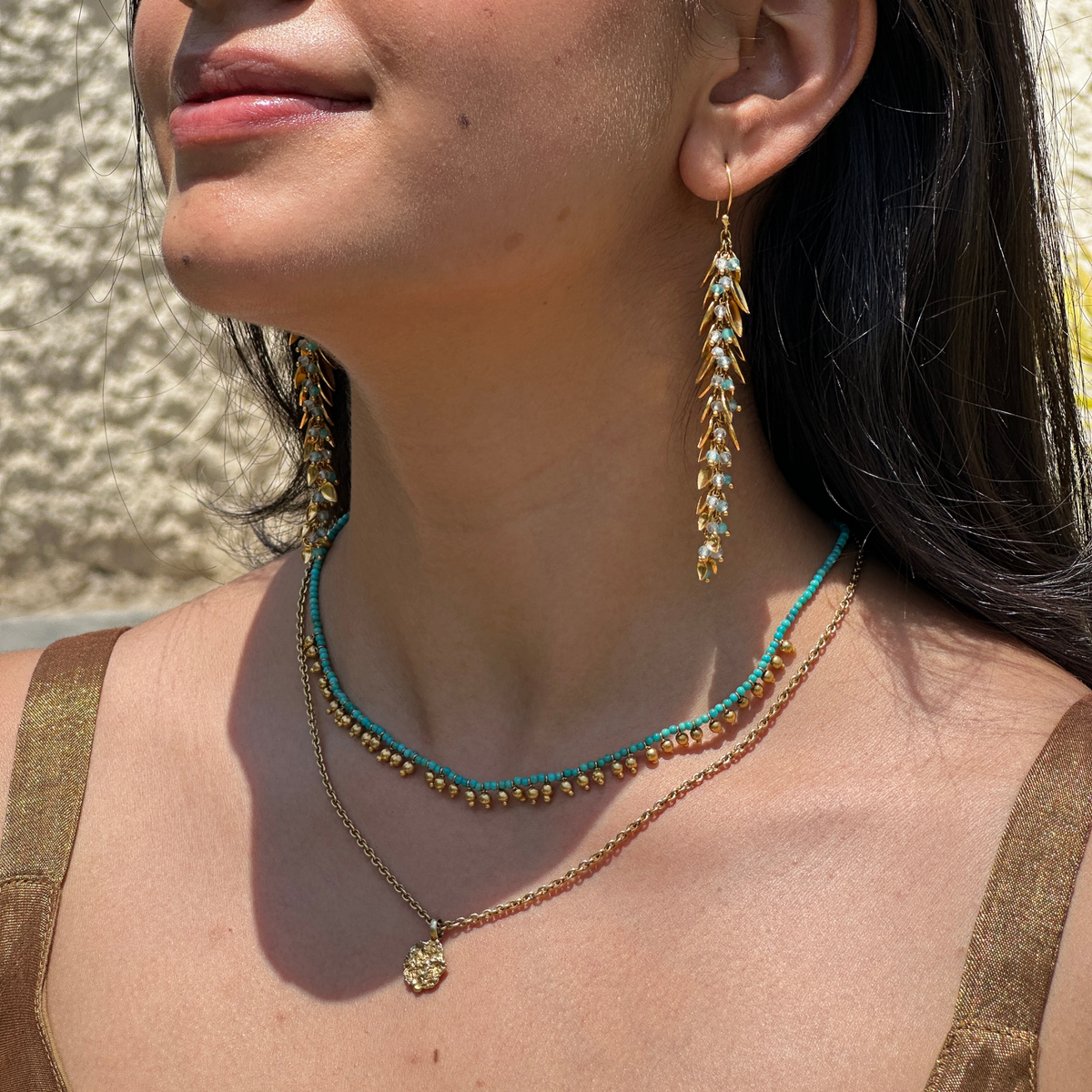 Iru Color Stone 18k Gold Plated Silver 925 Earring