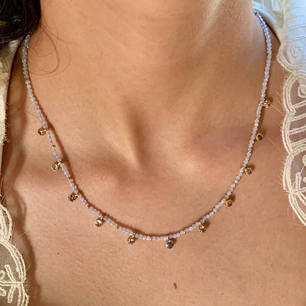 Aurelie Chalcedony and Tanzanite Necklace