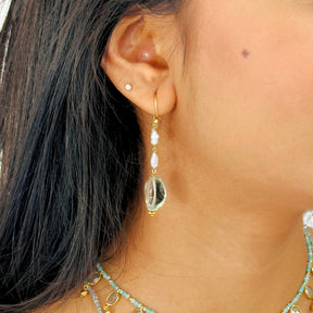 Green Amethyst & Pearl Silver 925 Earrings