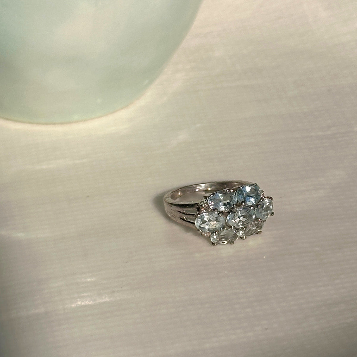 Oval Faceted Aquamarine Three Line 925 Silver Ring