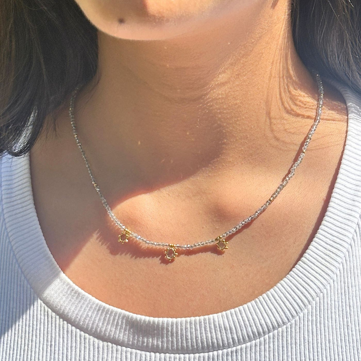 Nira Diamond and Labradorite Gold Plated Silvver 925 Necklace