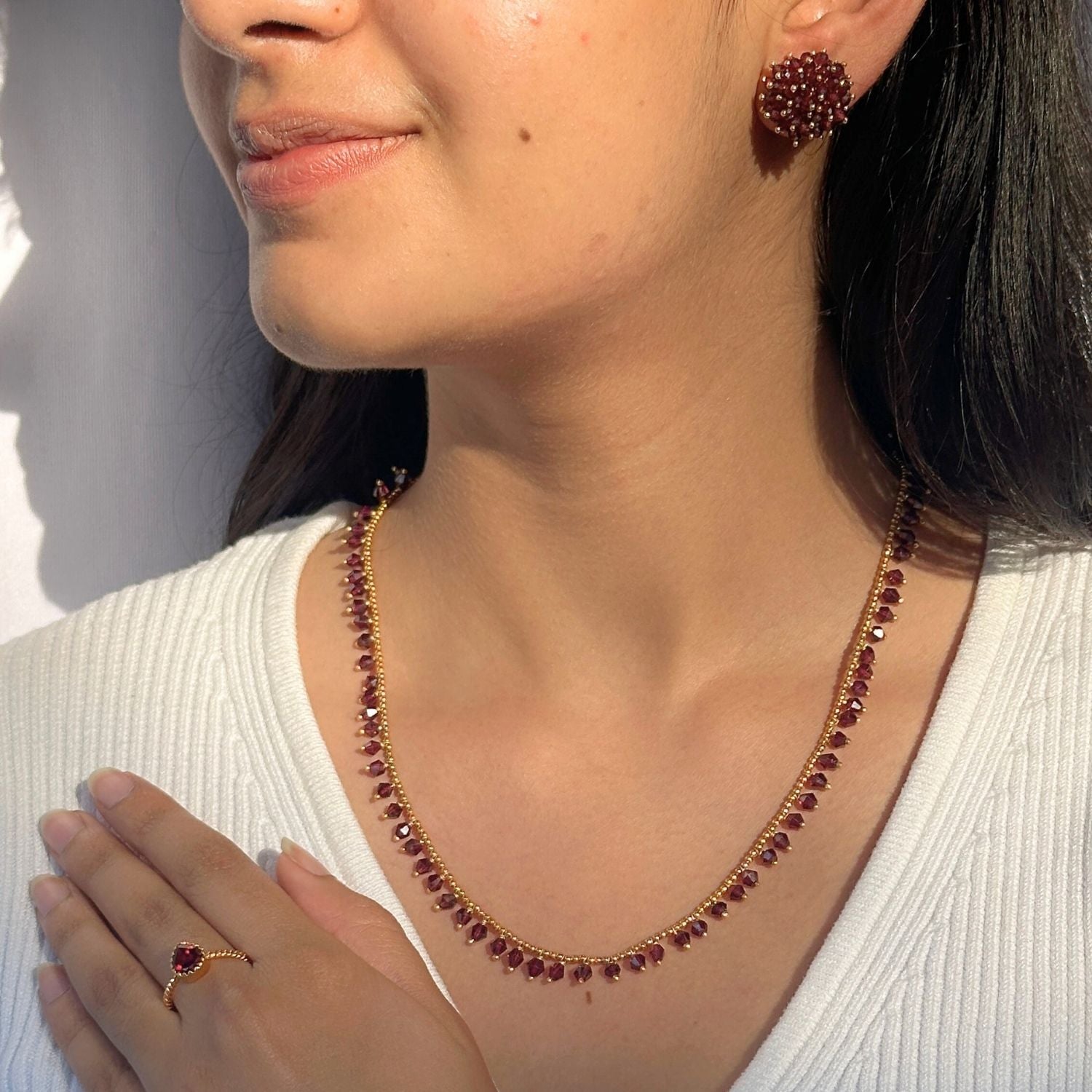 Inci 18K Gold Plated Silver 925 Garnet Bracelet