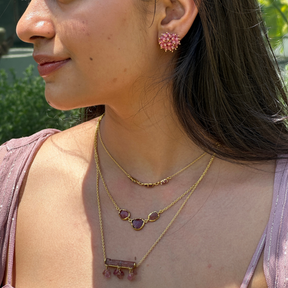 Riro Rhodonite 18k Gold Plated Silver 925 Earring