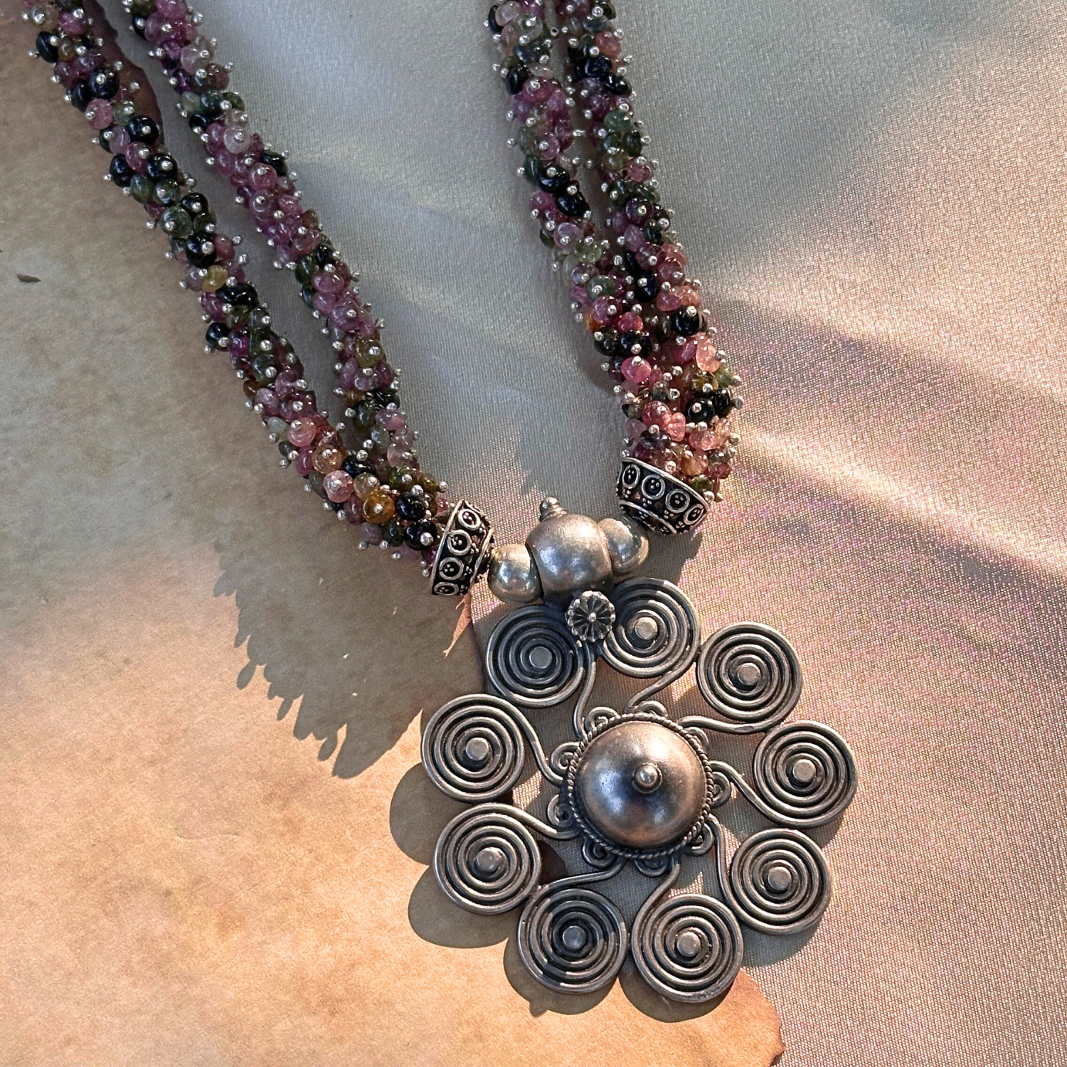 Neira Tourmaline Beads Silver 925 Pendant Necklace