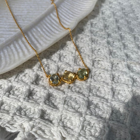 Aqua Three Stone 18 K Gold Plated Silver Necklace