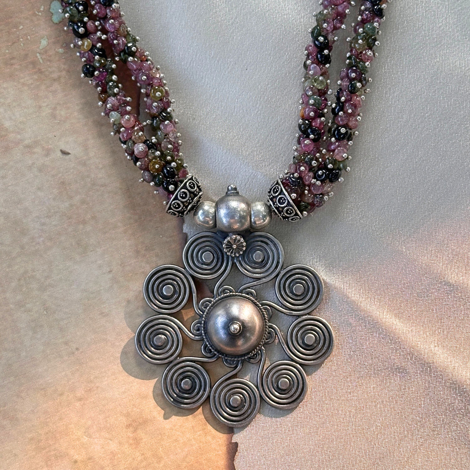 Neira Tourmaline Beads Silver 925 Pendant Necklace