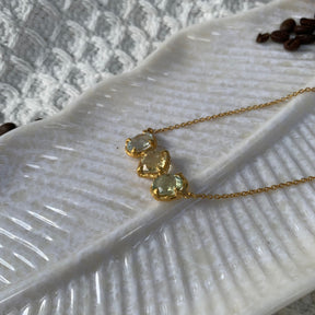 Aqua Three Stone 18 K Gold Plated Silver Necklace